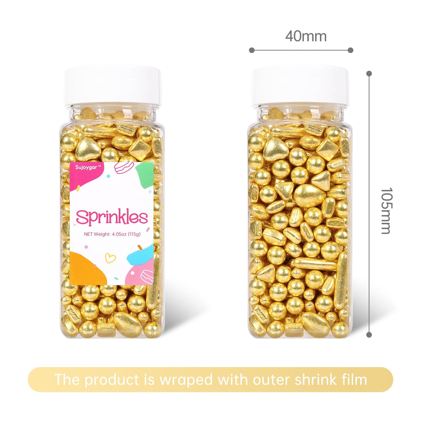 Metallic Gold Sprinkles, Sprinkles For Cake Decorating Baking Cupcake Toppers Cookie Decorations, Gold Pearls Rods Sugar For Lov
