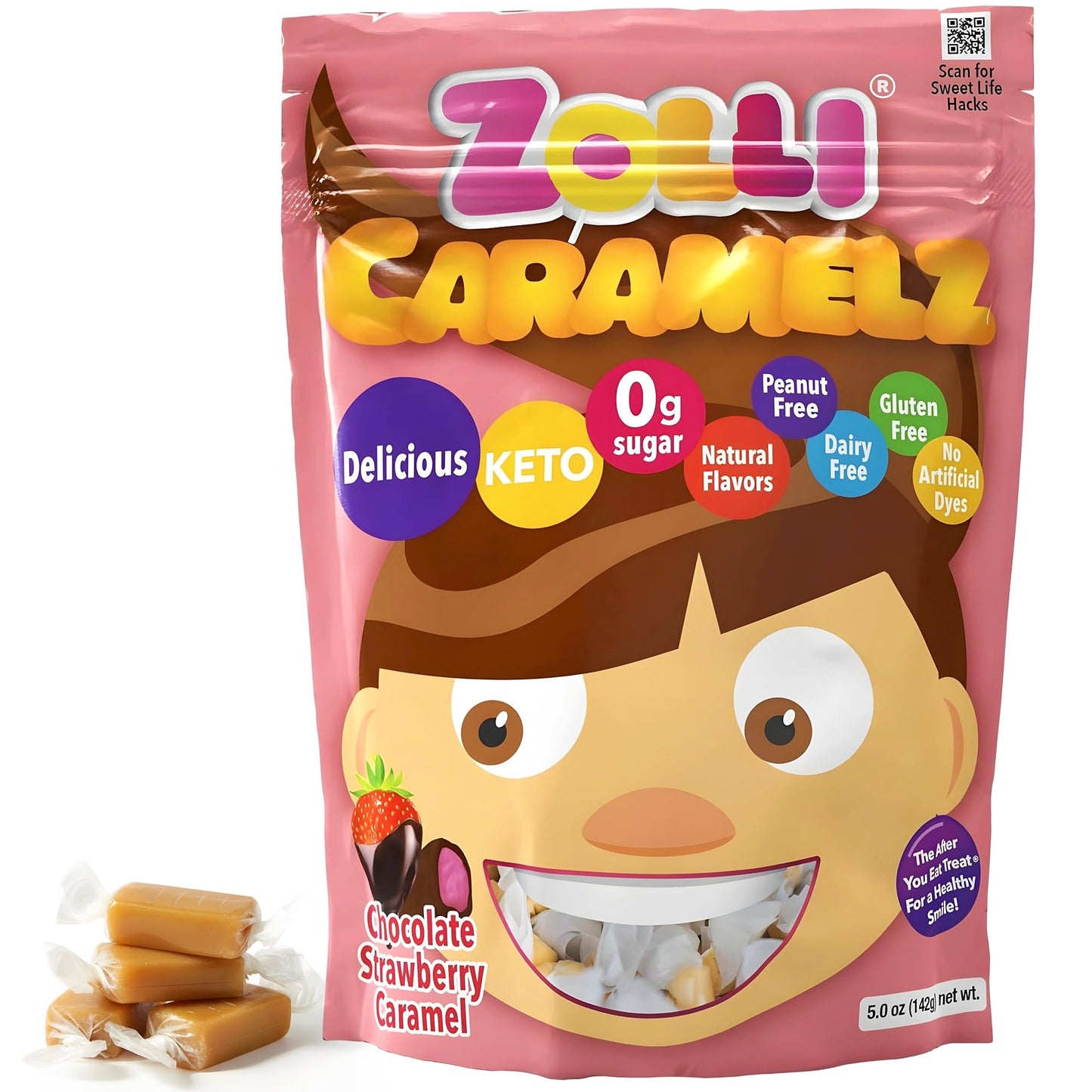 Zolli Caramelz Sugar-Free Candy - Creamy, Chewy, Dye-Free, Keto & Diabetic-Friendly Healthy Candy, Dentist-Approved Treats for K