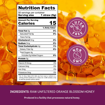 Judees Orange Blossom Honey Sticks - 50 Count - On-The-Go Snacks - Delicious And 100% Gluten-Free - Great For Tea, Coffee, And D