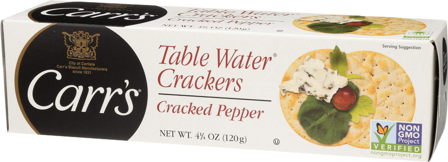 Carrs Table Water Crackers, Cracked Pepper, 4.25 Oz