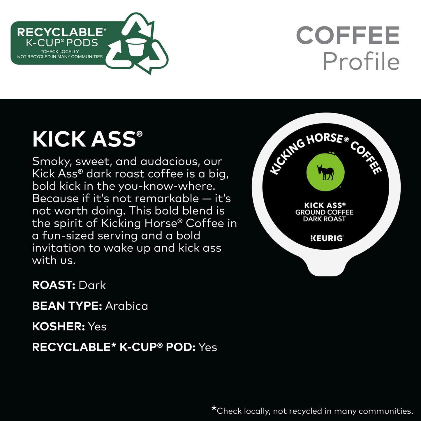 Kicking Horse Coffee Kick Ass Dark Roast K-Cup Pods, 10 Count Box