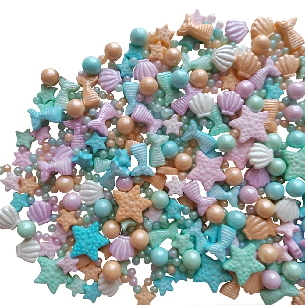 Homankit Mermaid Sprinkle Sweets Sprinkles For Baking Dessert Cupcake Cake Topper Starfish Shell Pearl Mermaid Candy Mix 3.53 Ounces Multicolor