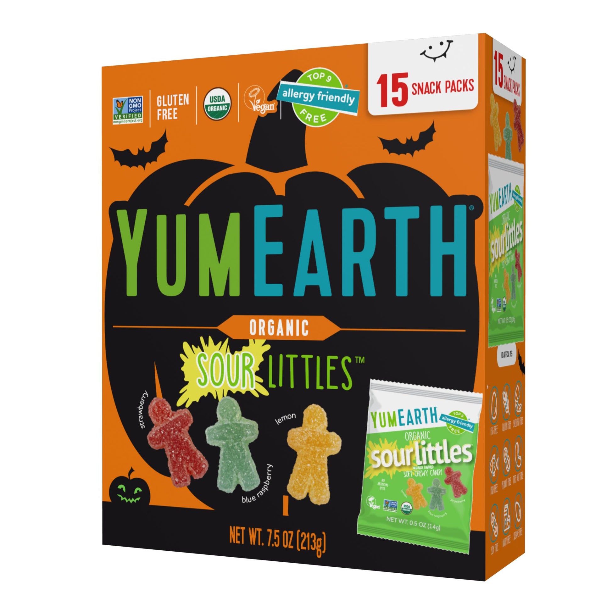 YumEarth Organic Halloween Sour Littles Chewy Candy - Allergy Friendly (Top 9 Free), No Artificial Dyes, Non GMO, Gluten Free, V