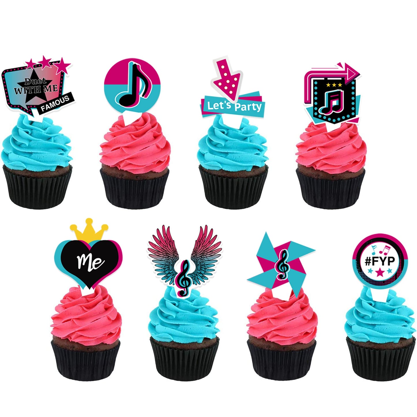 Music Cupcake Toppers 36Pcs For Girl Birthday Party Cake Decorations Popular Music Tik Theme Party Supplies Dessert Cake Toppers
