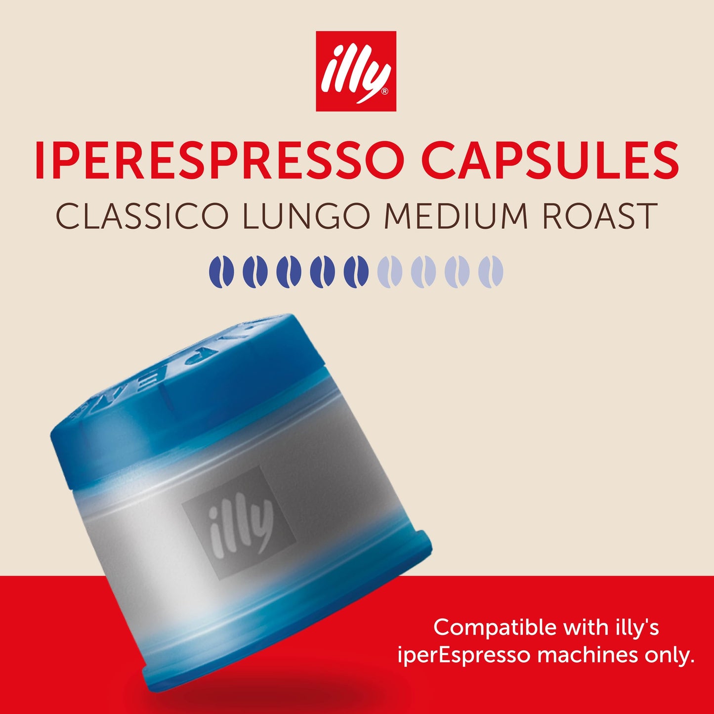 Illy Coffee IperEspresso Capsules - Single-Serve Coffee Capsules & Pods - Classico Lungo Medium Roast - Notes of Caramel  Orange Blossom  and Jasmine - 100% Arabica - 18 Count (Pack of 6)
