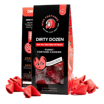 MISS FORTUNES Funny Fortune Cookies - Dirty Dozen, 12 Individually Wrapped Cookies for Date Night and Bachelorette Parties