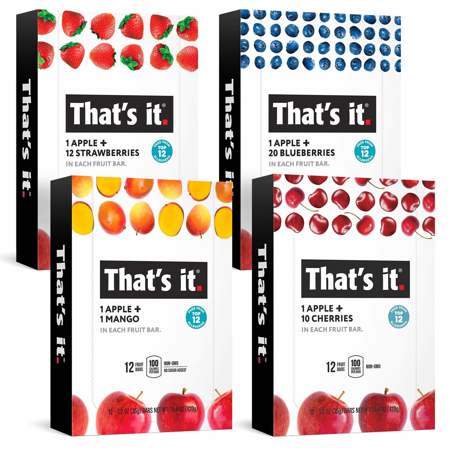Thats it. (48 Count) Variety Pack | Strawberry, Blueberry, Mango & Cherry flavors | 100% Natural Real Fruit bars. Strawberry. P