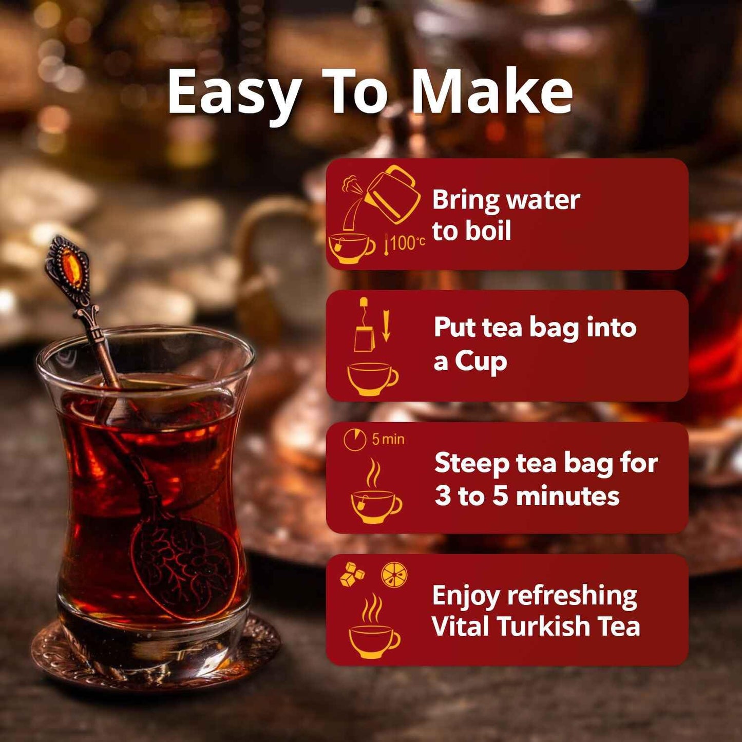 Turkish Tea Black, Count Of 25 Black Tea Bags - Flavourful Taste Of Black, Freshly Packed With Heritage Taste Of Turkish Tea Bag