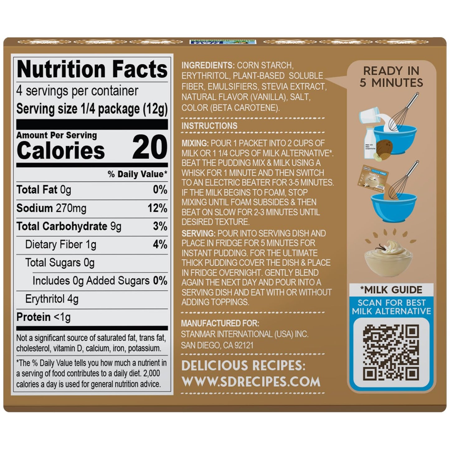 Simply Desserts Vanilla Instant Pudding, Sugar-Free, 6-Pack - Healthy Dessert, Keto Snacks, Vegan & Diabetic-Friendly, Kosher, 1