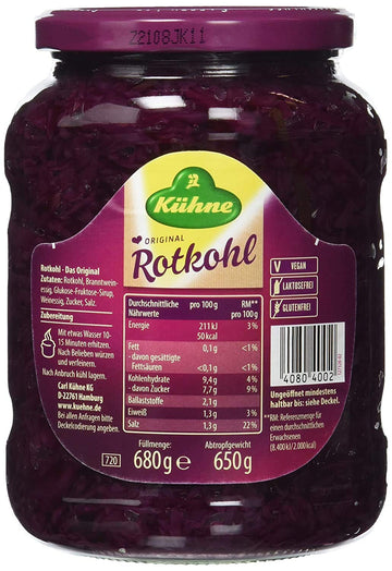 Kuhne Rotkohl Original Red Cabbage 680G From Germany