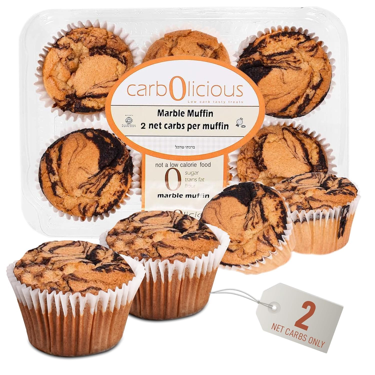 Low Carb Marble Muffins 24 Pcs (4-Pack) By Carb-O-Licious - Delicious Keto Mini Muffins With Only 2 Net Carbs  9G Protein - Sugar Free Cupcake Style Healthy Snack Made  Almond Flour  Low-Carb Treat