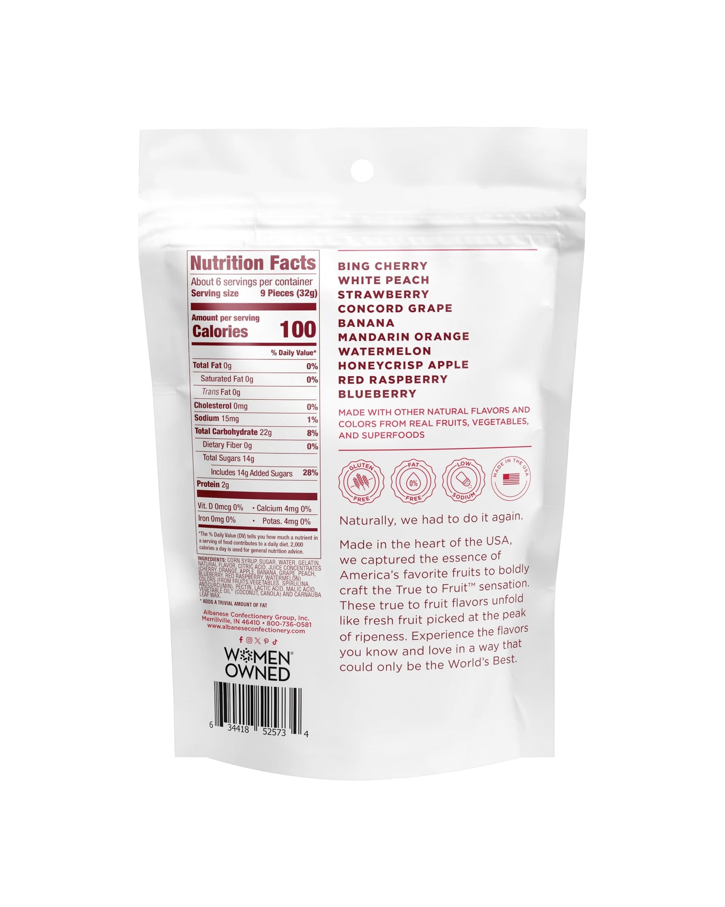 Albanese Worlds Best True to Fruit American Favorite Fruits Gummies | 7.75oz Bag of Candy | 10 Natural Flavors and Colors, Soft