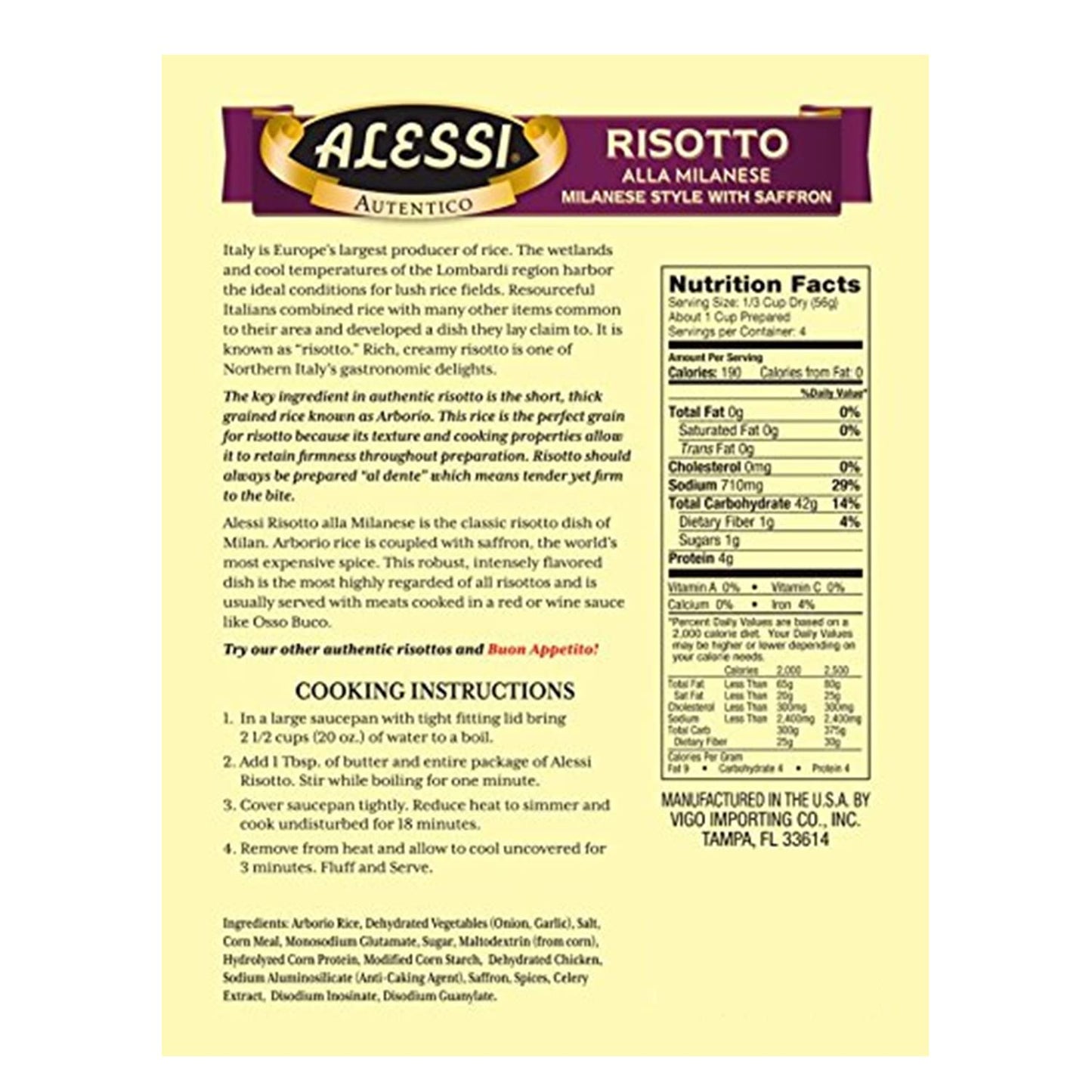 Alessi Autentico, Premium Seasoned Risotto, Italian Arborio Rice, Easy To Prepare, 8Oz (Milanese, Pack Of 6)