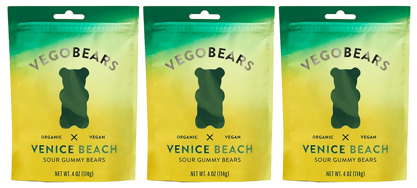 Candy People VegoBears Venice Beach Vegan Gummy Bears Organic Gummy Bears, Non-GMO, Lemon, Apple, & Pineapple Sour Gummies 4 Oun