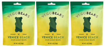 Candy People VegoBears Venice Beach Vegan Gummy Bears Organic Gummy Bears, Non-GMO, Lemon, Apple, & Pineapple Sour Gummies 4 Oun