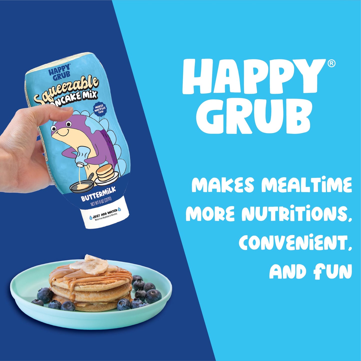 Happy Grub Squeezable Instant Pancake Mix - All Natural And Organic Pancake And Waffle Mix - Buttermilk - 8.5 Oz, 2 Pack (Just A