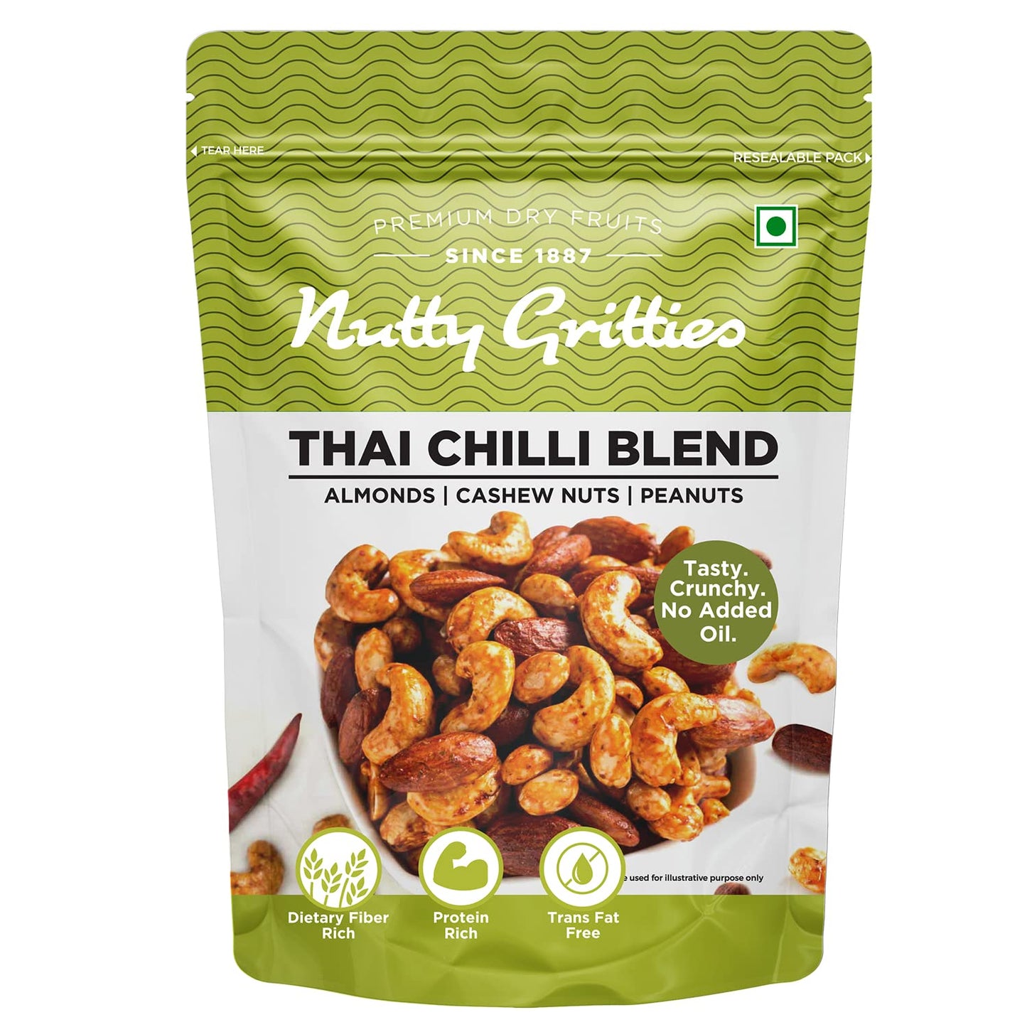 Nutty Gritties Thai Chilli Blend Trail Mix 200g - Roasted Spicy Flavoured Almonds, Cashews and Peanuts| Healthy Party Snack | Dr