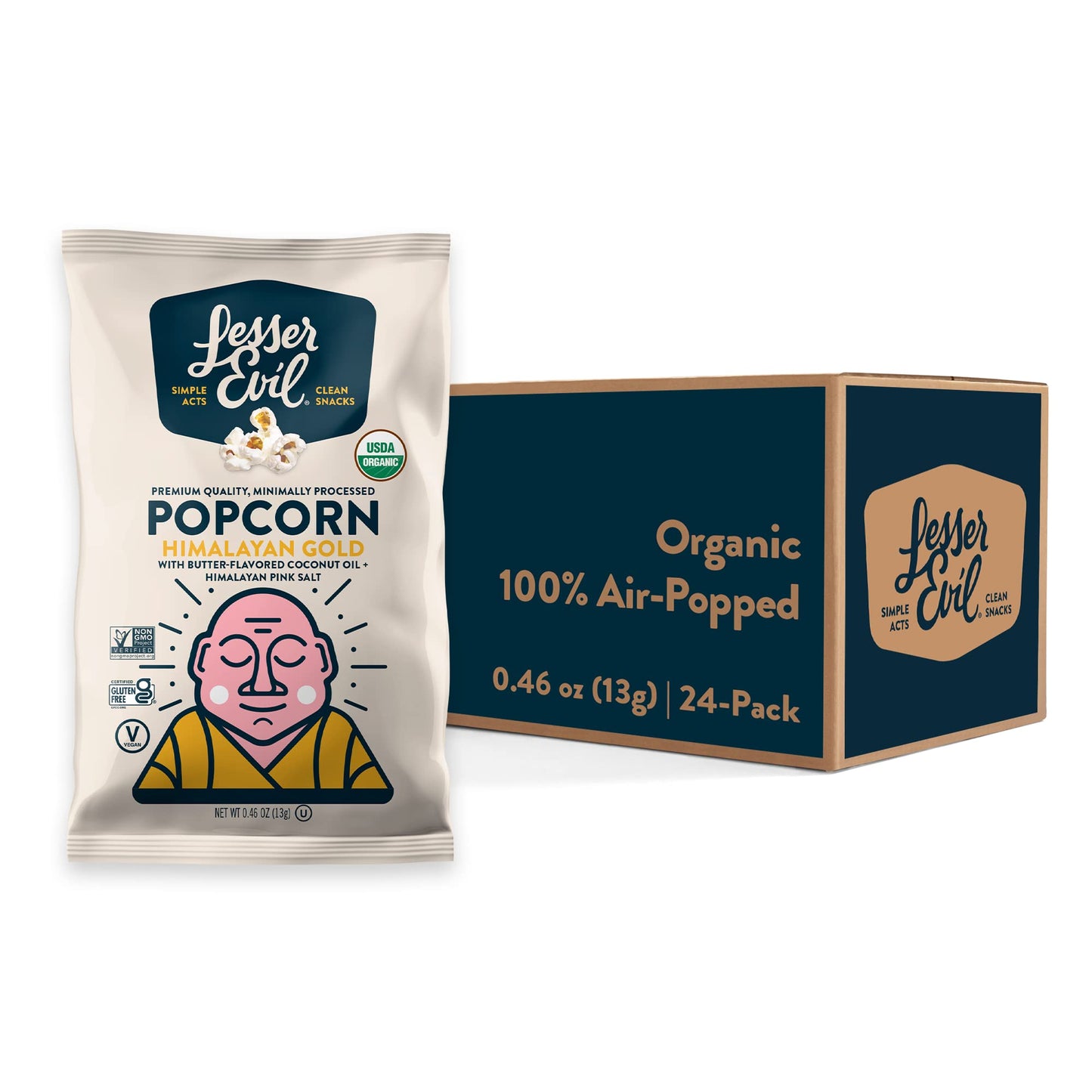LesserEvil Himalayan Gold Salt Organic Popcorn  enhanced Quality  Minimally Processed  No Vegetable Oil  0.46 Oz  (Pack of 24)