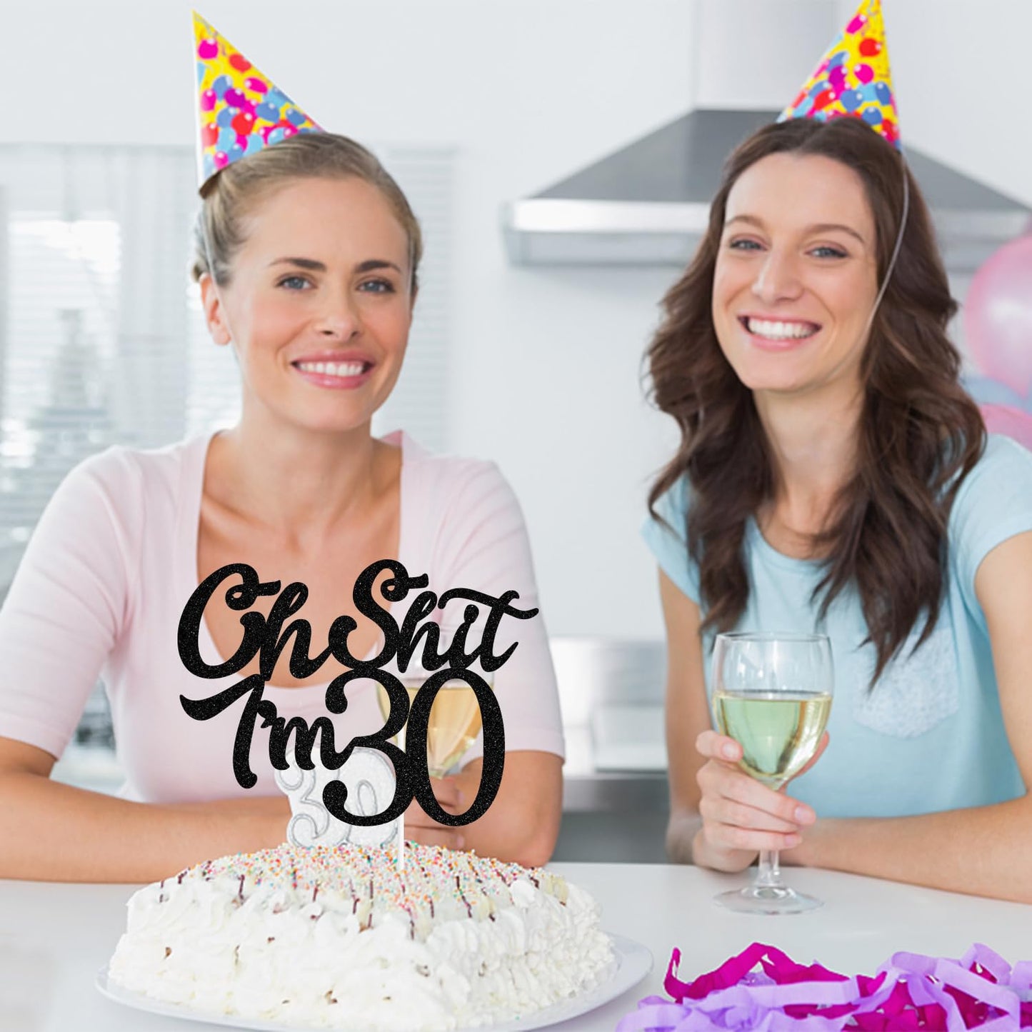 We Can Bearly Wait Cake Topper, Black Glitter, 30th Birthday, Model WE--0404
