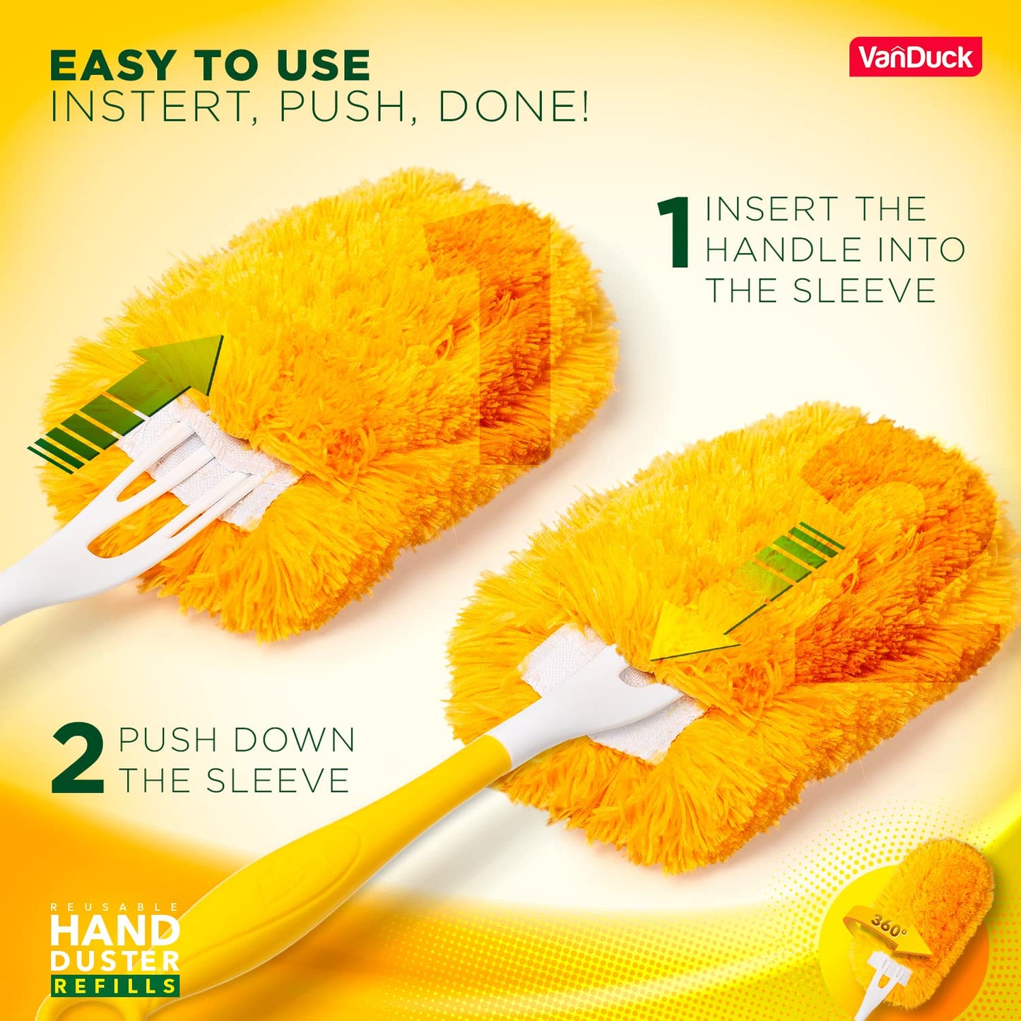 Vanduck Reusable Duster Refills For Swiffer Duster, 360 Heavy Duty Duster Refills, 2-Pack (Handle Is Not Included)