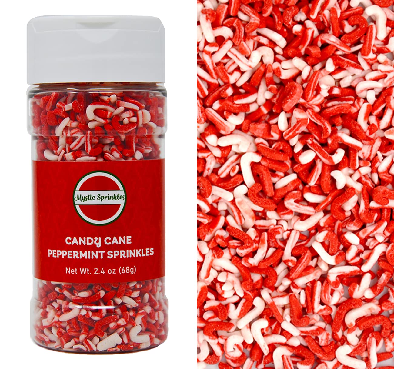 Mystic Sprinkles Christmas Holiday Sprinkle Mixes (Peppermint Flavored Candy Cane Sprinkles 3oz)