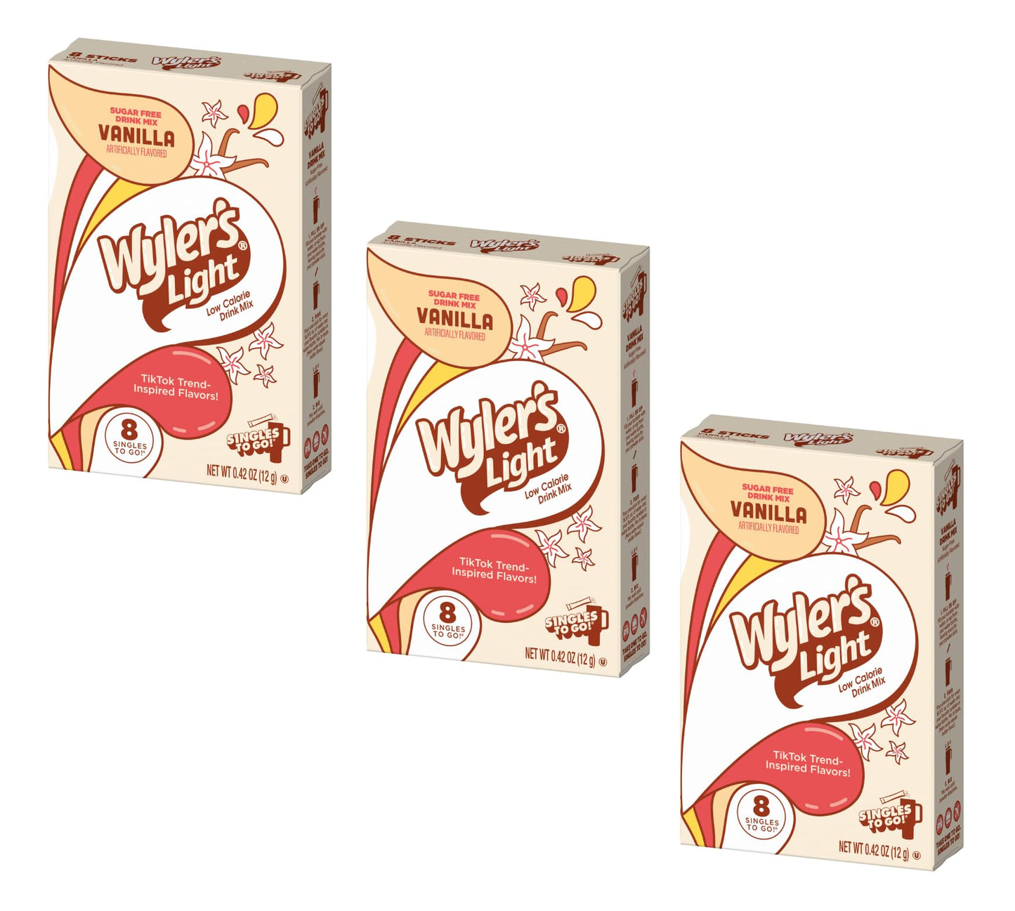 Wylers Light Vanilla Powdered Drink Mix - Pack of 3, 24 Total Servings, 1.26 Ounce Each