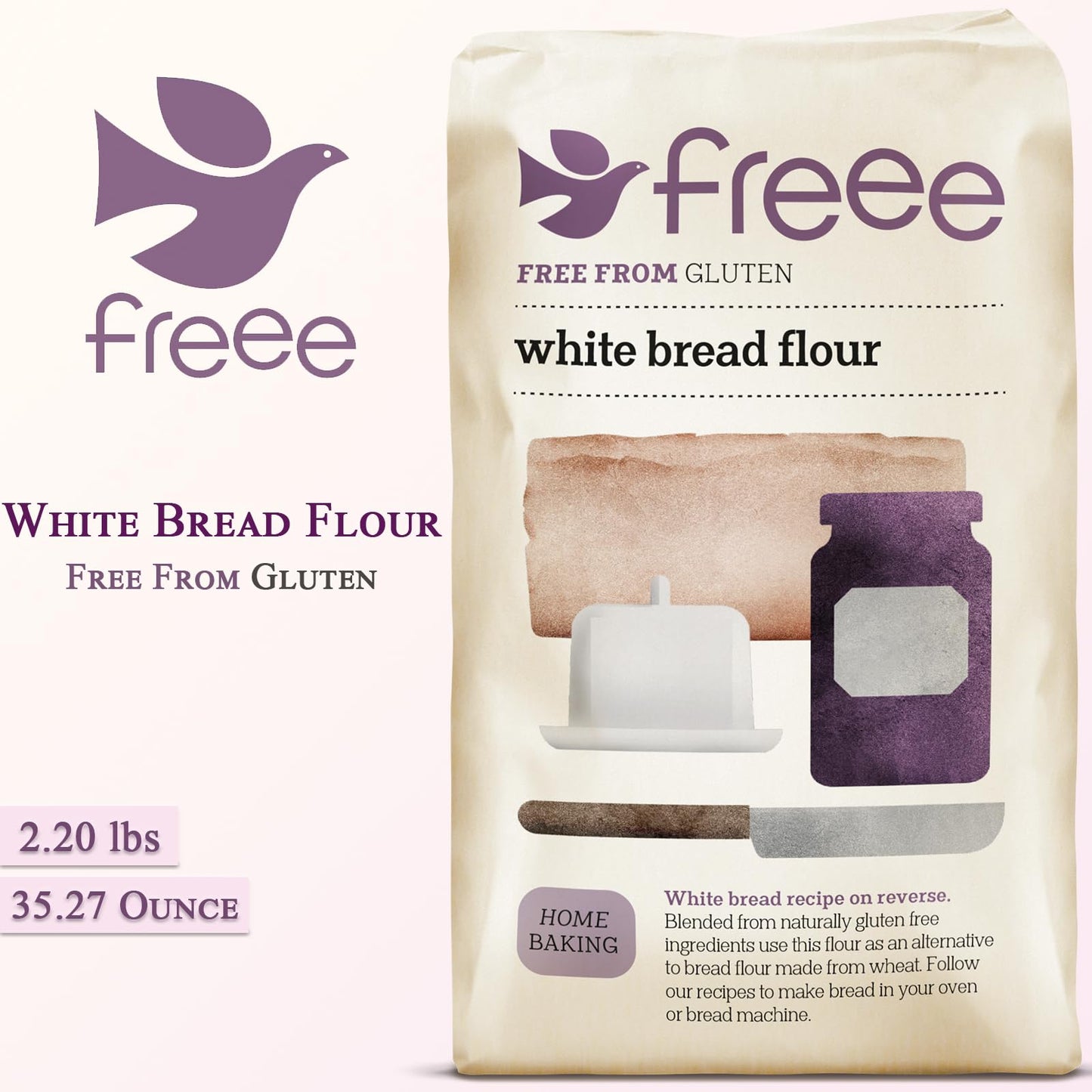 Freee White Bread Flour | All Purpose Gluten Free Flour | For Breads & Pastries Baking | Great For Bread Machine | Home Goods Ba