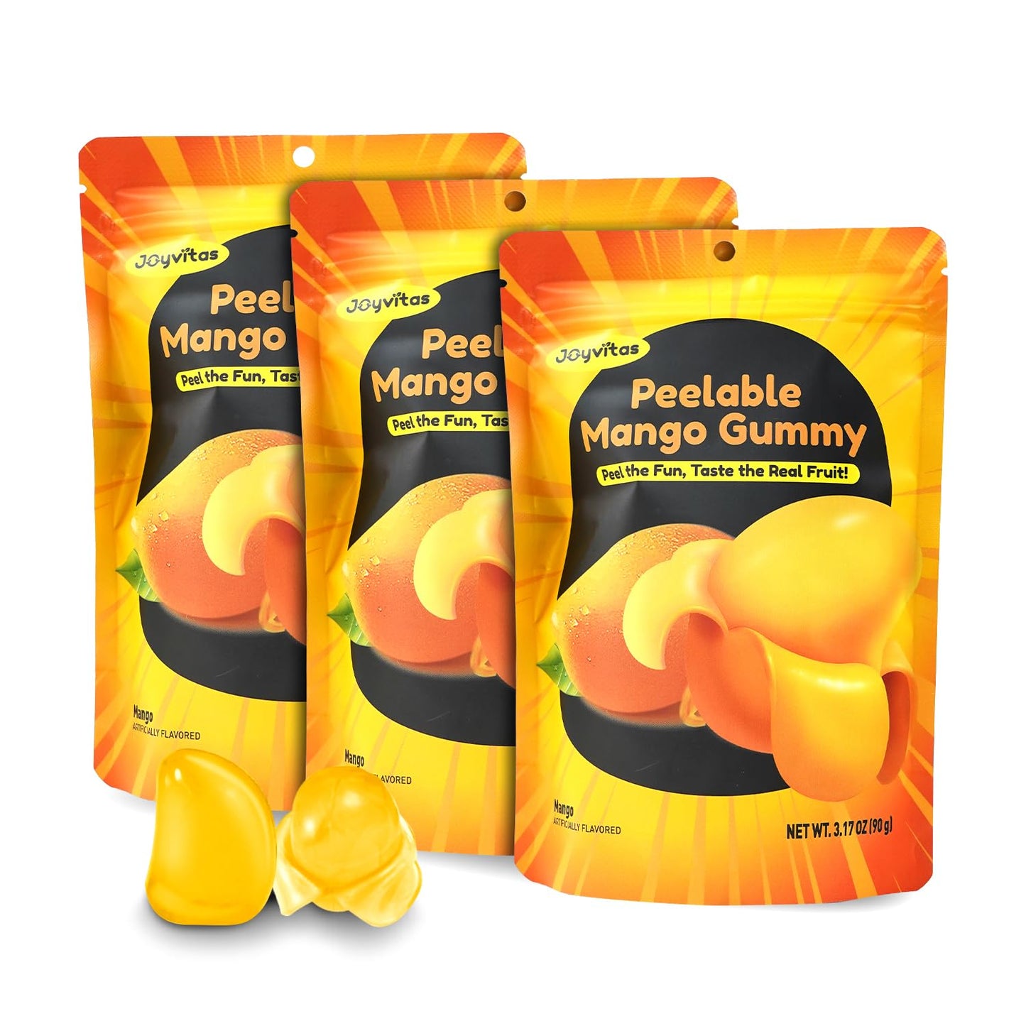Joyvitas Peelable Gummy Mango Candy Variety Pack, Low Sugar, 3 Pack, 9.53oz