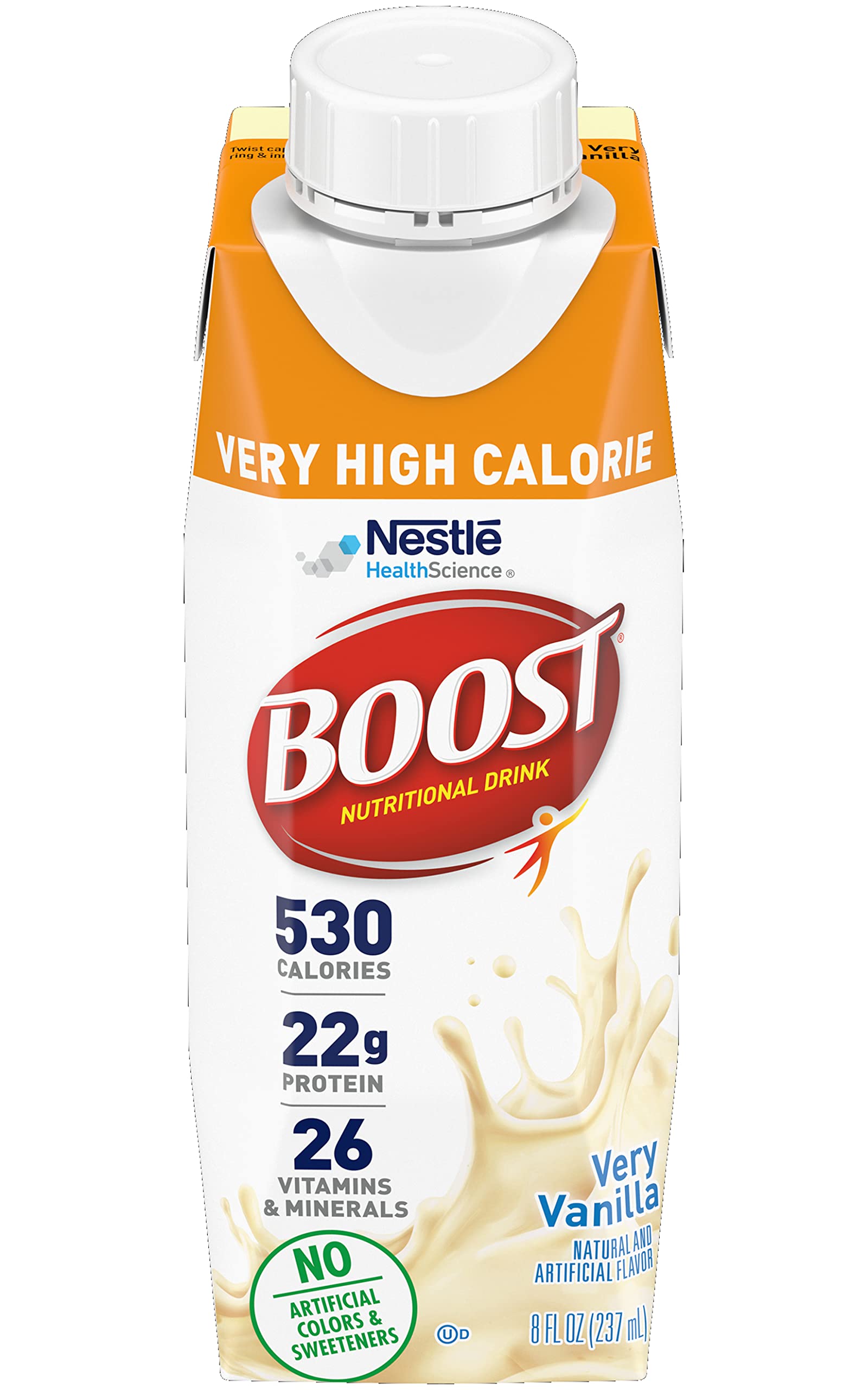 Boost Very High Calorie Nutritional Drink, Very Vanilla - No Artificial Colors Or Sweeteners - 8 Fl Oz (Pack Of 54)