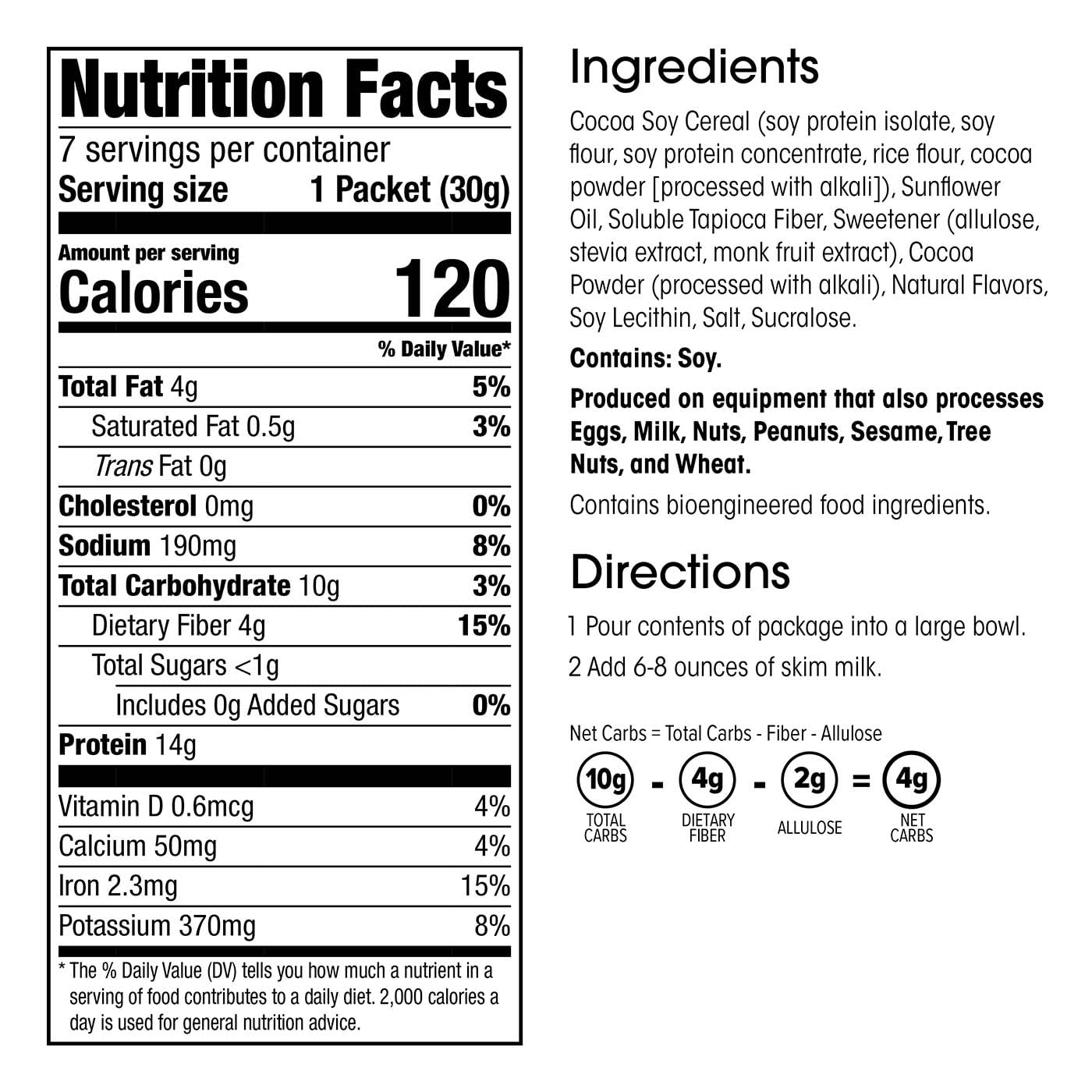 WonderSlim Protein Cereal, Cocoa Flavor, Low Sugar, Gluten Free, Keto Friendly, Low Carb, 1.06 Oz (Pack of 7)