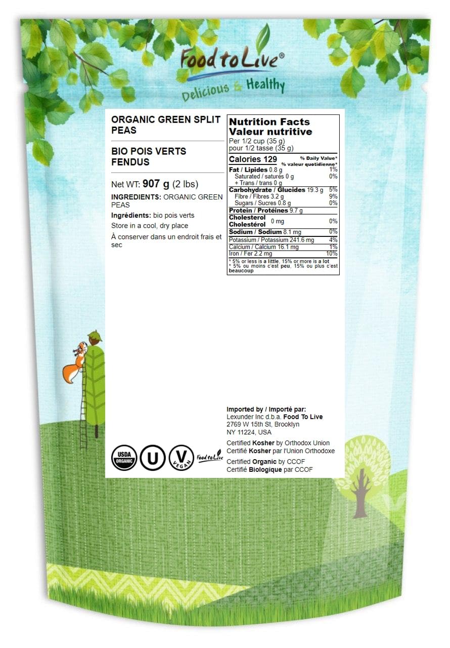 Food To Live - Organic Green Split Peas, 2 Pounds - Non-Gmo, Dried, Vegan, Kosher, Great Source Of Protein, Fiber, Essential Min