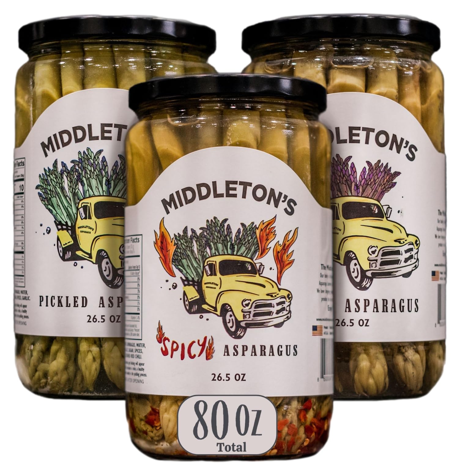 Middleton Farms Pickled Asparagus Variety Pack - Farm Direct Purple, Green & Spicy Asparagus Pickled in a Jar, Set of 3 - Made i