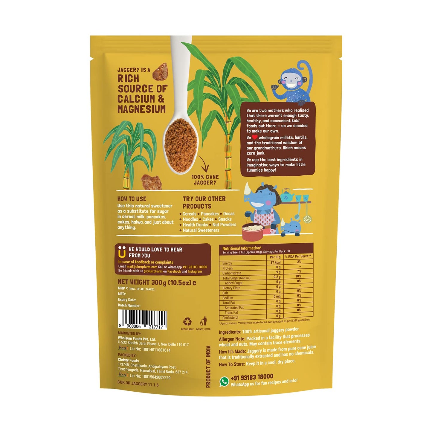 Slurrp Farm Jaggery/Gur/Gud Powder, Healthy Sugar Subsitute, Unbleached Jaggery, 300G