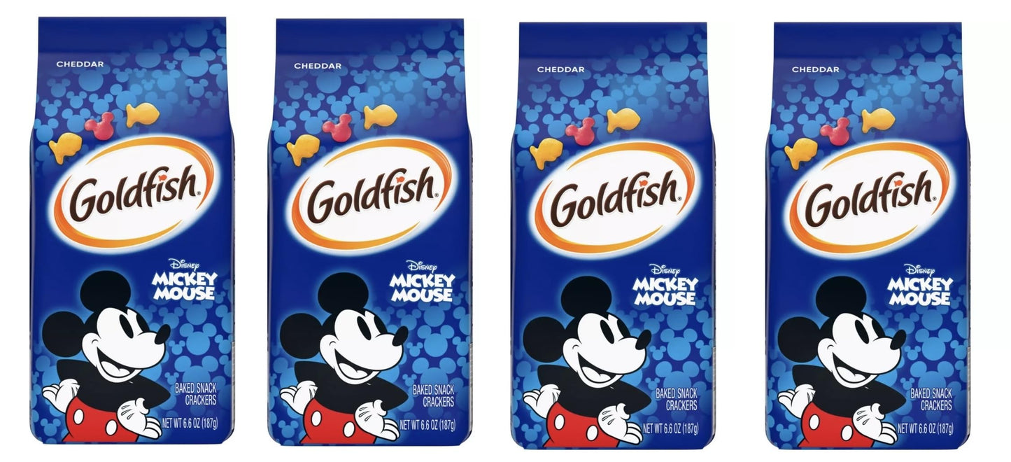 Goldfish Crackers - 4 bags - Free of Dyes (Mickey Mouse Cheddar 6.6oz)