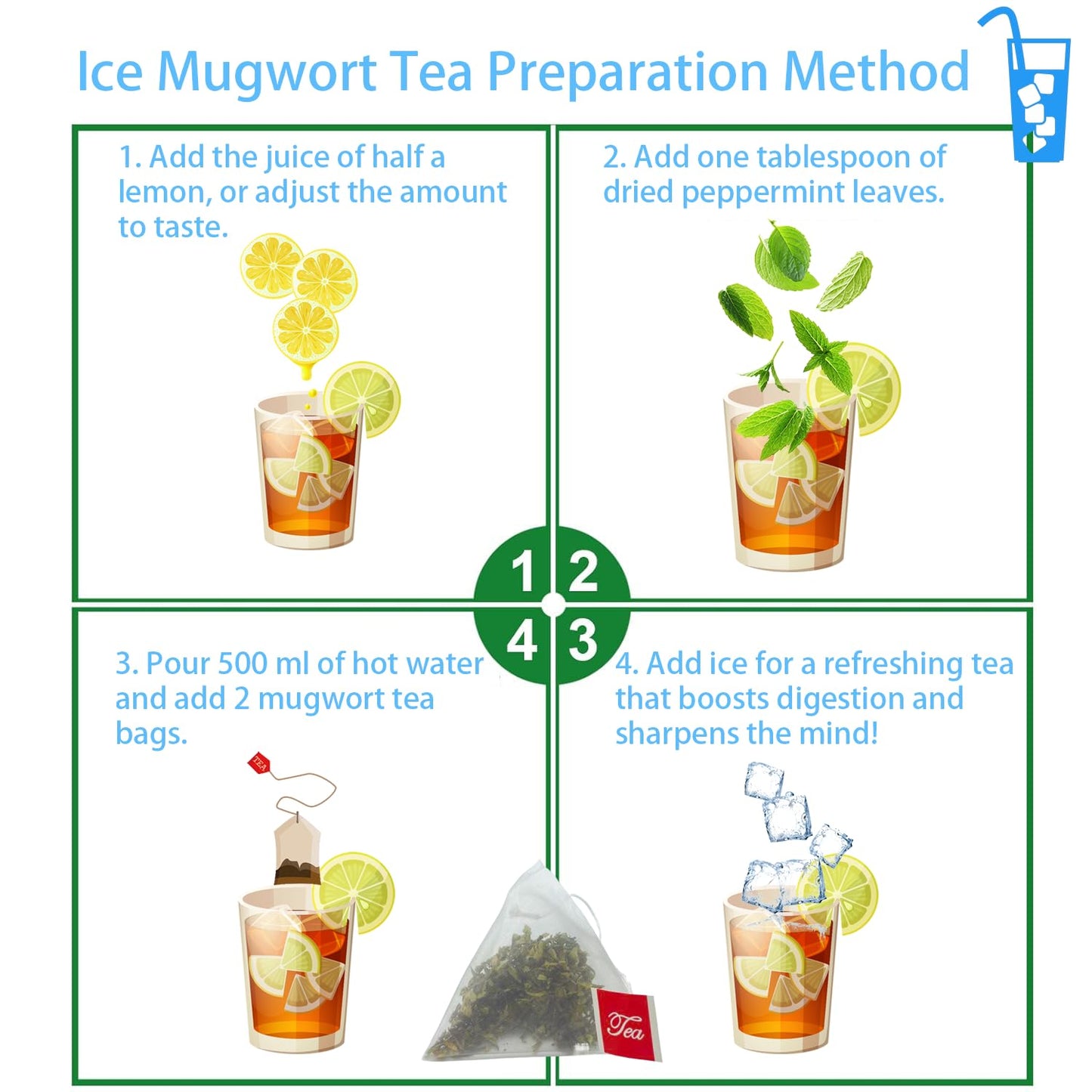 SAMCCI Mugwort Tea Bags - 100% Natural Dried Leaves, Vegan, Caffeine-Free - 50 Count