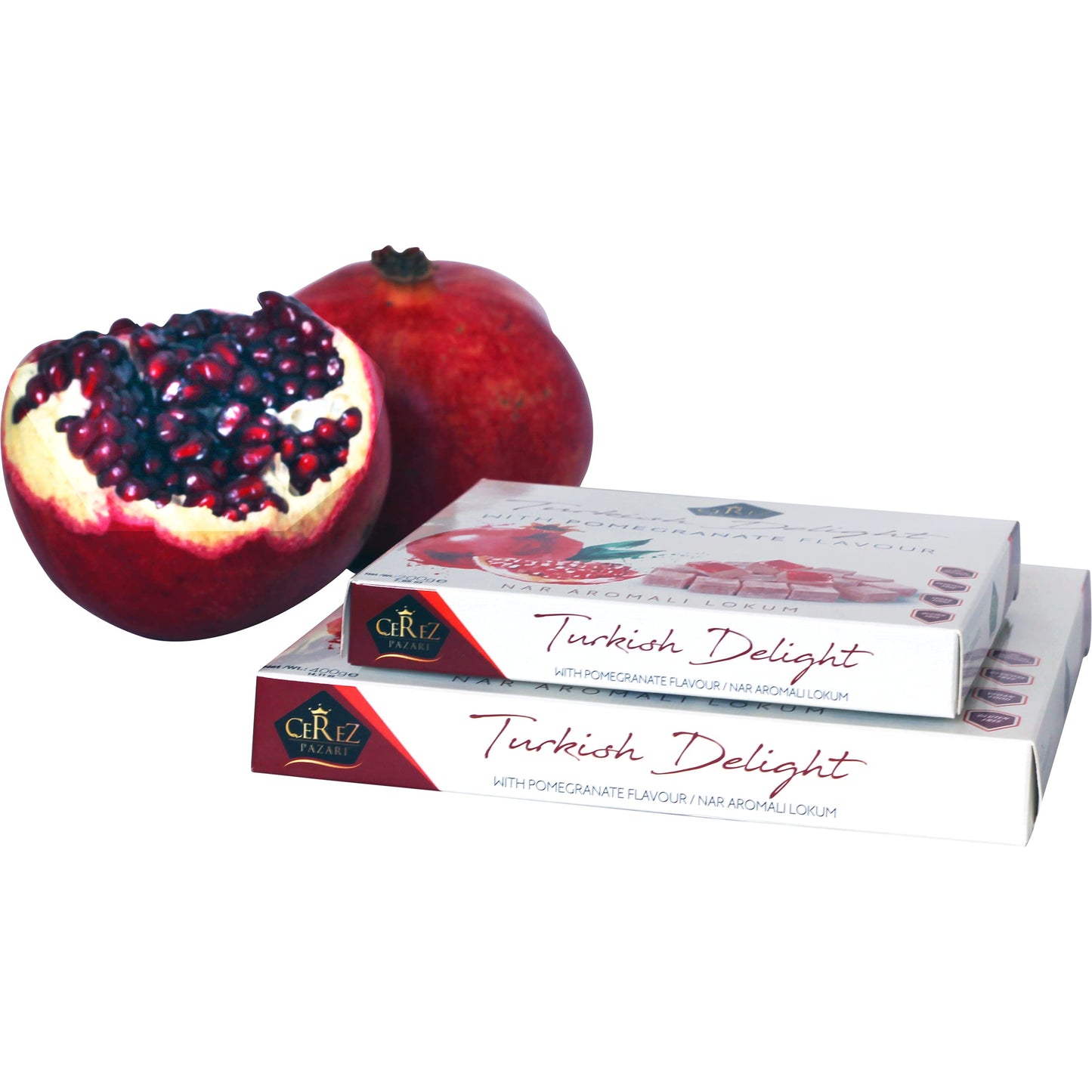 Turkish Delight With Pomegranate Flavor 16 Oz Gourmet Medium Size Snacks Gift Box | No Nuts Sweet Luxury Traditional Confectione