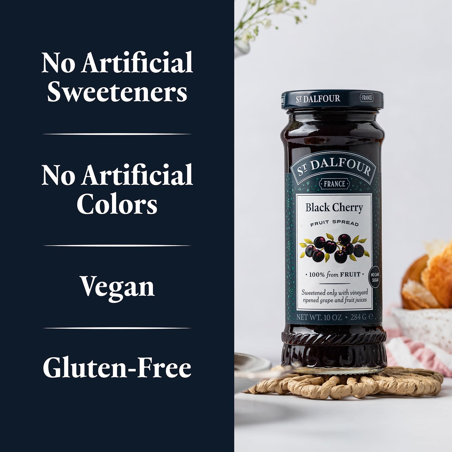 St. Dalfour Black Cherry Fruit Spread - 10oz - 100% from Fruit  No Artificial Ingredients  Non-GMO  No Cane Sugars  All Natural  Made in France