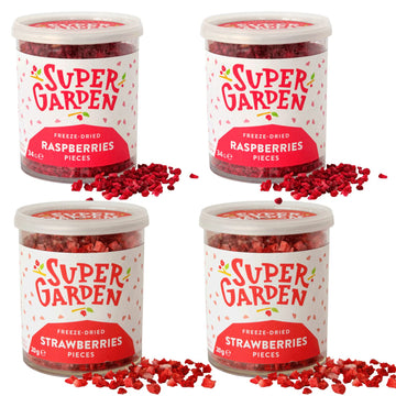 Super Garden Freeze Dried Raspberries & Freeze Dried Strawberries 4 Pack | Crunchy Pieces Of Favourites Freeze Dried Berries | P