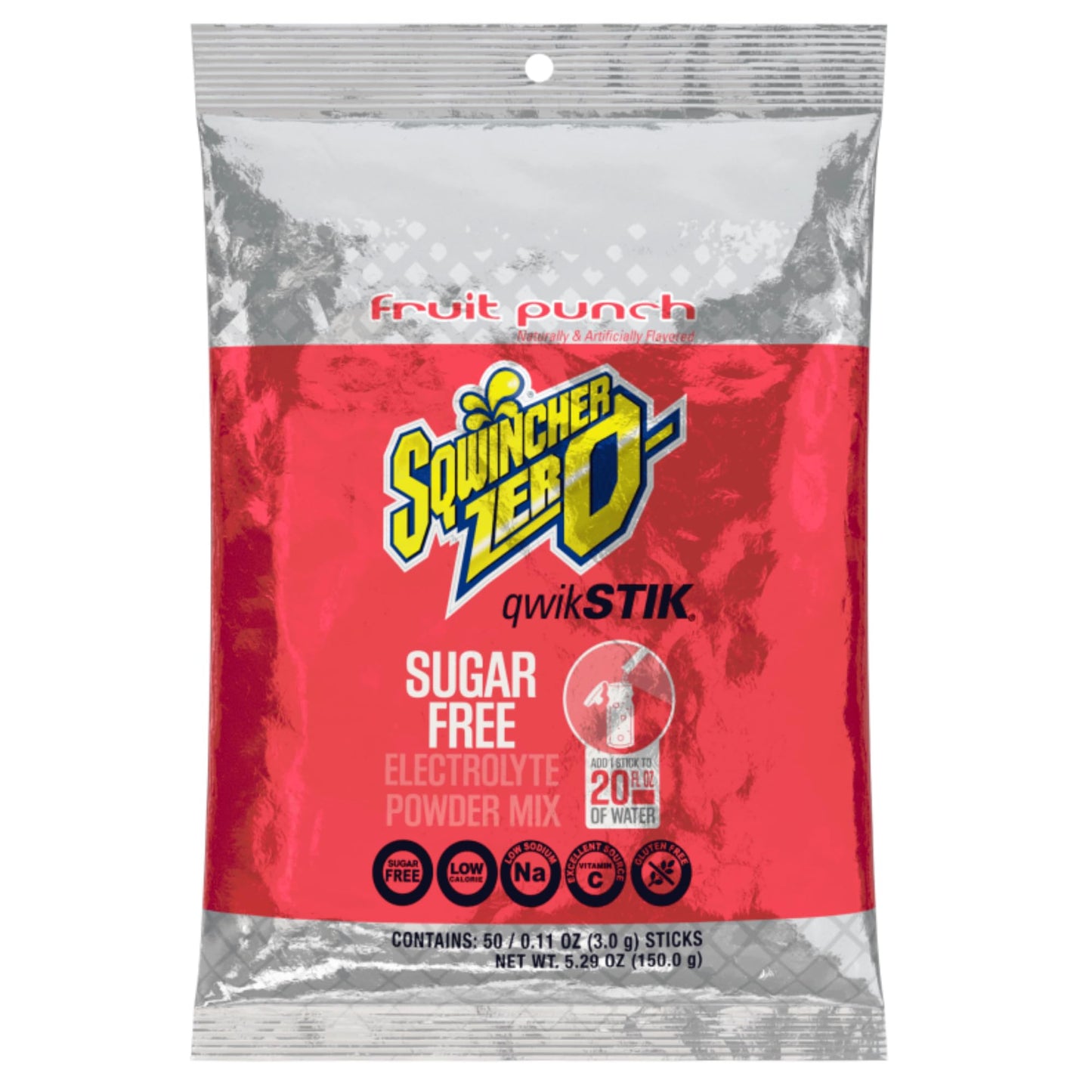 Sqwincher Qwik Stick .11 Ounce Powder Concentrate Sticks Fruit Punch Lite Electrolyte Drink - Yields 20 Ounces (50 Each Per Package)