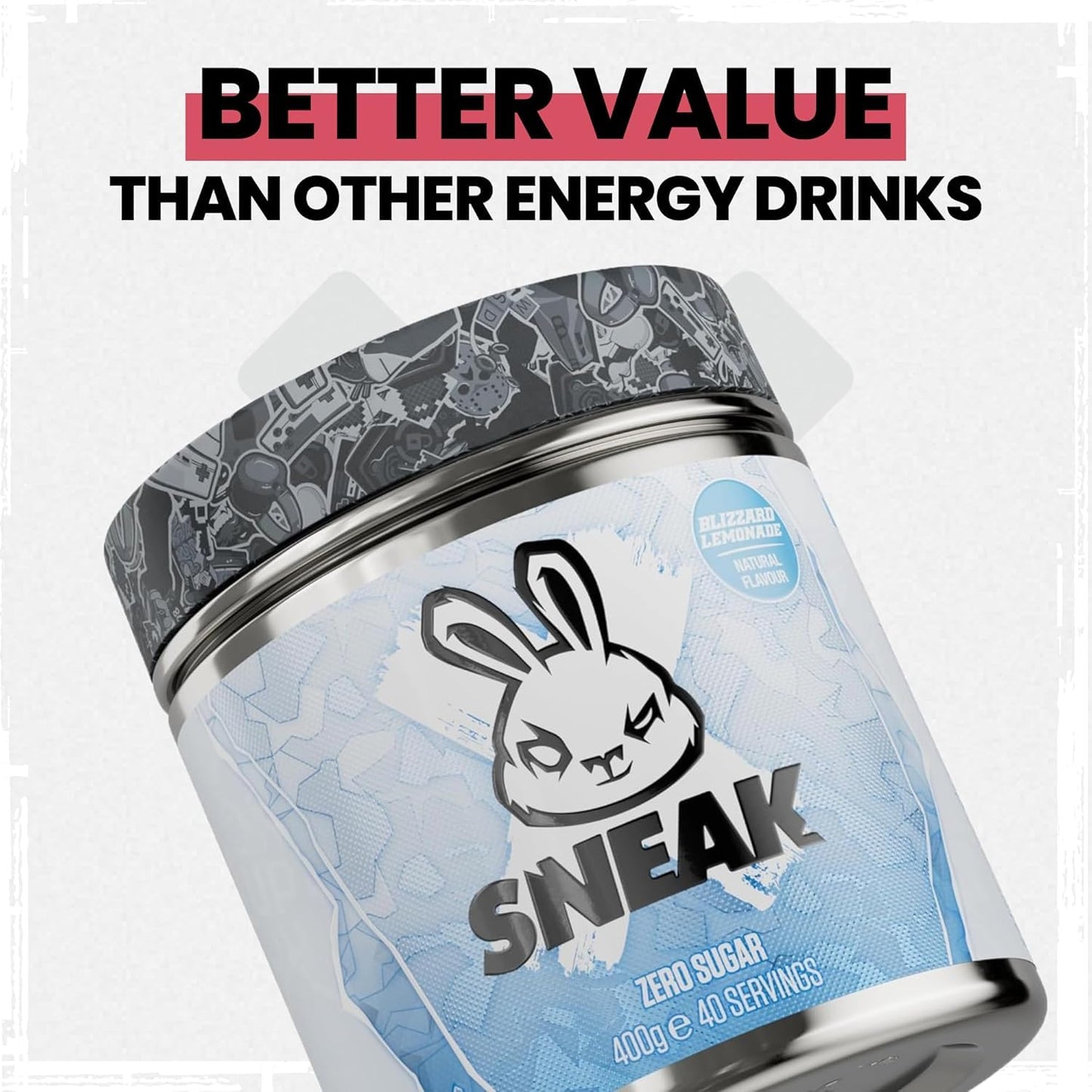 SNEAK Energy Drink Powder - Blizzard Lemonade, 40 Servings, No Sugar, Natural Caffeine, Focus-Boosting Nootropics