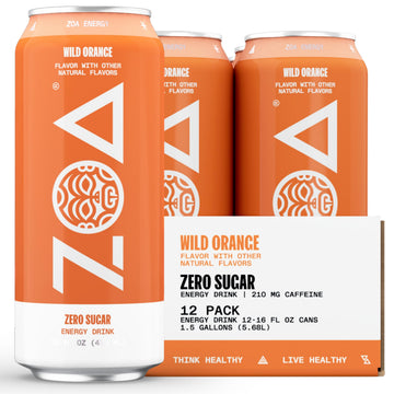 ZOA Zero Sugar Energy Drinks, Wild Orange, Sugar Free, Electrolytes, 16 Fl Oz (12-Pack)