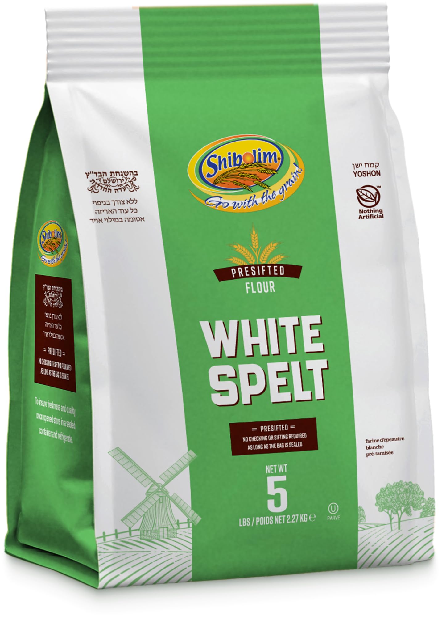 Shibolim Stone Ground White Spelt Flour, 100% Whole Grain, 5lb (80 Ounce), Certified Kosher, Ideal for Sourdough Bread