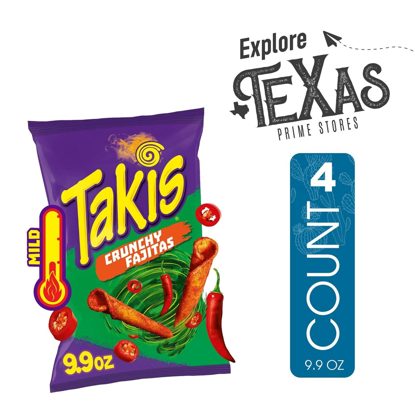 Takis Crunchy Fajitas Tortilla Chips 4-Pack, 9.9 oz Bags, Hot Chili Pepper Flavor