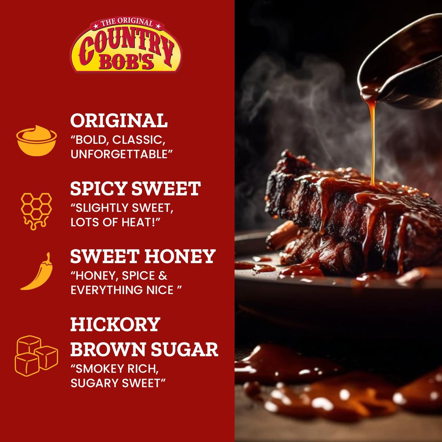 Country Bob'S Bbq Sauce Variety Pack - Spicy Sweet, Original, Hickory & Brown Sugar, Sweet Honey, Savory Marinades For Grilling,
