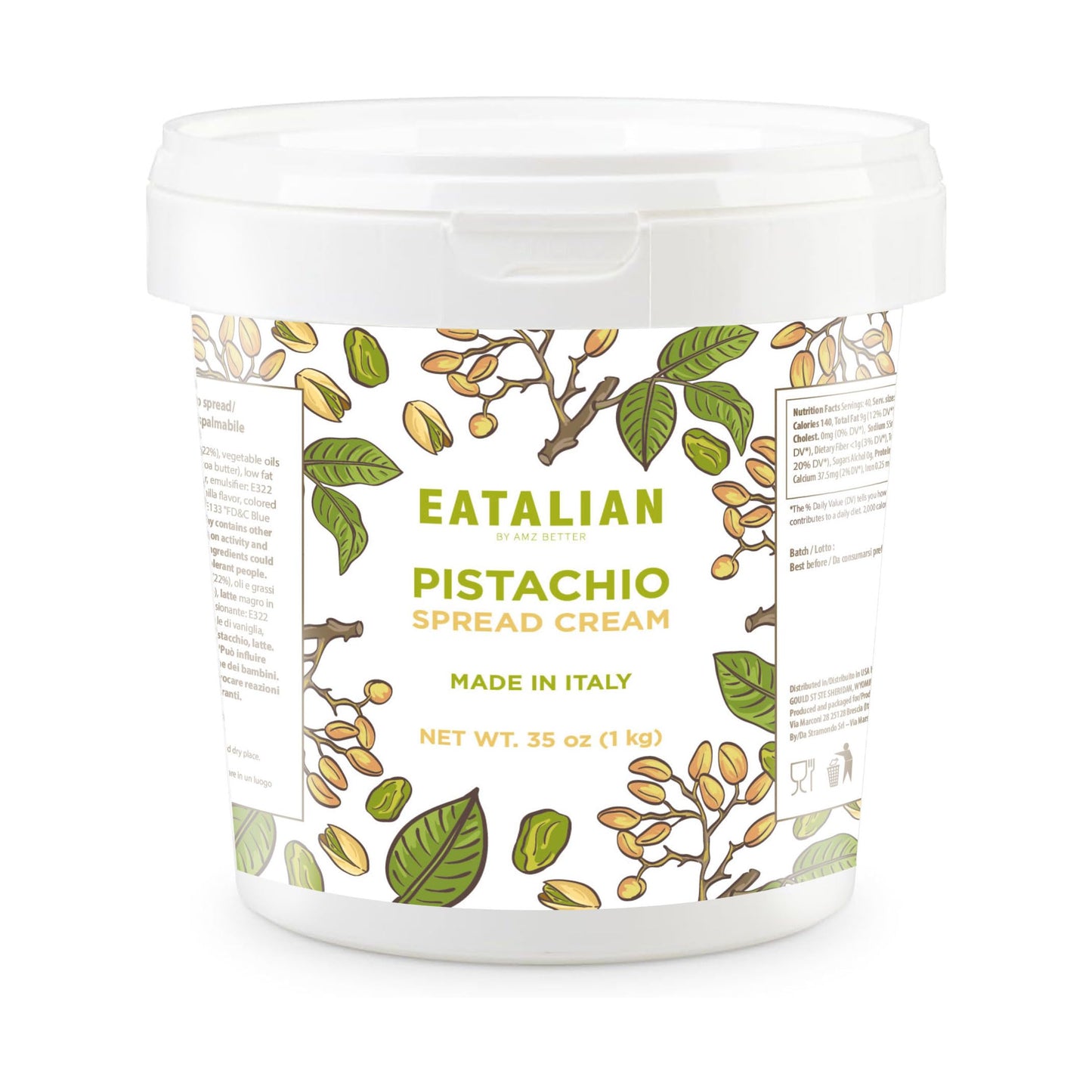EATALIAN by AMZ BETTER Pistachio Cream, 35,27oz/1000 g, Delicious Spreadable with a Sweet and Unique Taste, Ideal on Bread and w