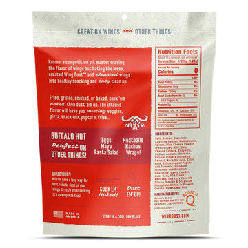 Kosmos Q Hot Buffalo Wing Dust - 5 Oz Bag For Wings, Popcorn & More - Hot Smoky Buffalo Bbq Wings Dry Rub With Cayenne, Blue Che