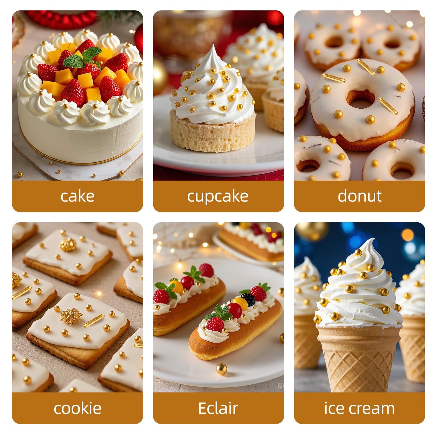 Sugarzy Christmas Gold Pearl Sprinkles, Edible Cake Decorations, 130g, Baking Toppers for Cupcakes, Cookies, Donuts, Food Grade