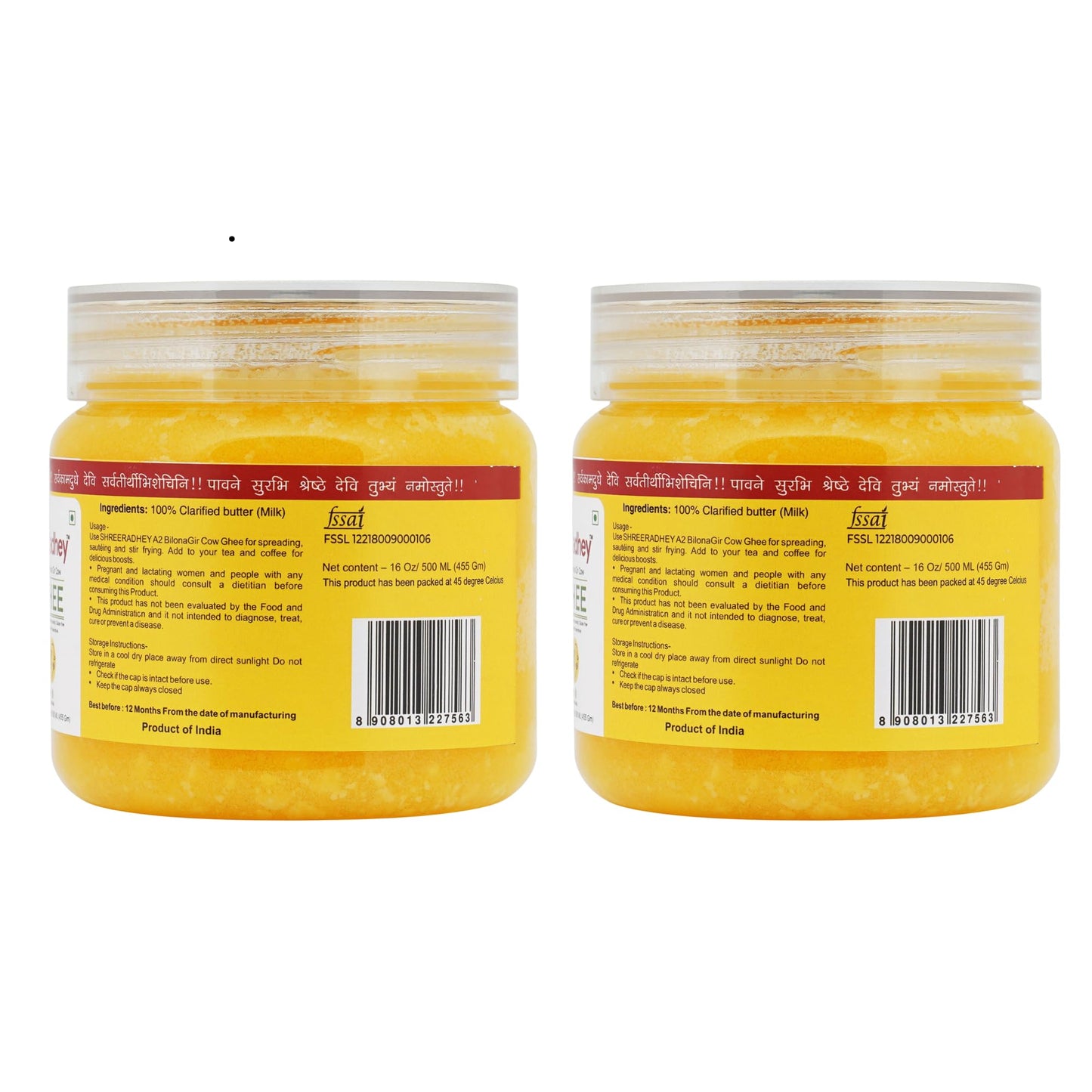 SHREERADHEY A2 Gir Cow Ghee - Gluten Free, Traditionally Hand Churned - 500 ML X 2 Pet Bottle