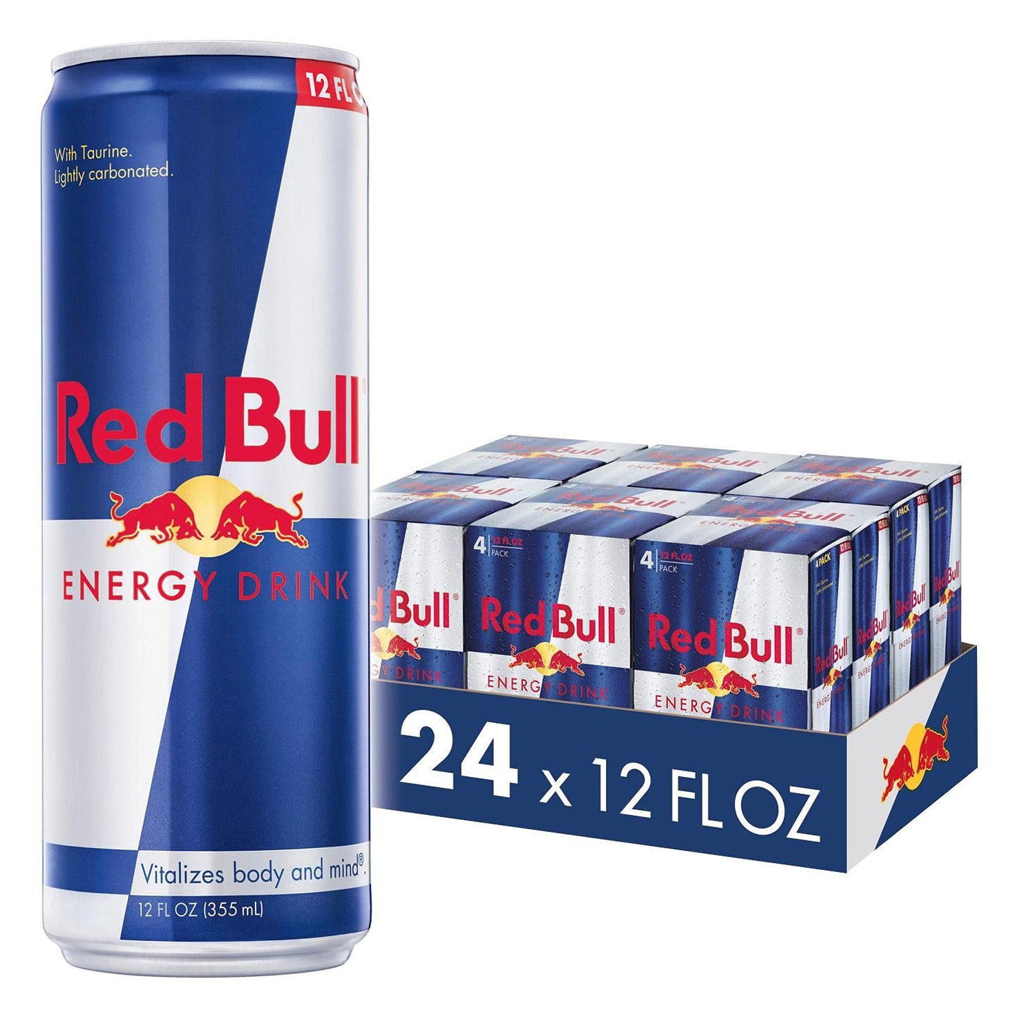 Red Bull Energy Drink, 12 Fl Oz, 24 Pack (4x6), with Caffeine, Taurine & B Vitamins, Red, Model: BinZanon