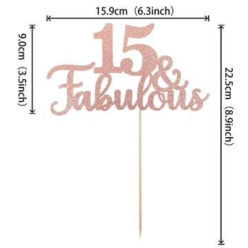 1 Pcs 15 & Fabulous Cake Topper Glitter Fifteen And Fabulous Cake Toppers Happy 15Th Birthday Cake Pick For 15Th Wedding Anniver